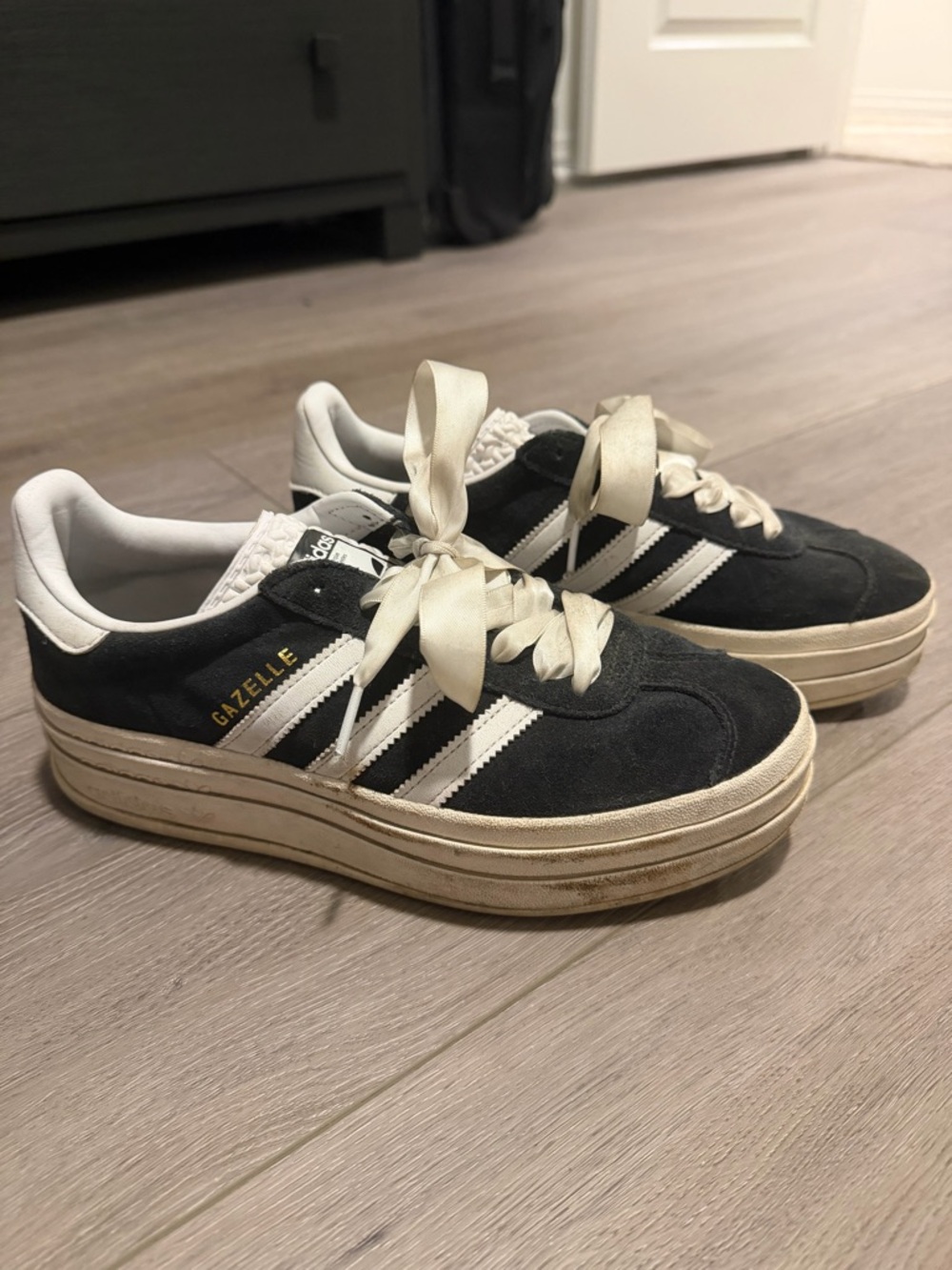 adidas Black & White Gazelle-Style Platform Sneakers